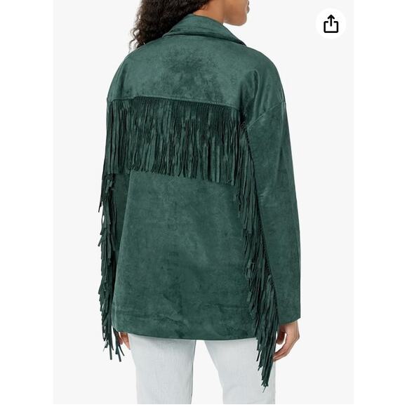 BLANK NYC Hunter Green Faux Suede Fringe Blazer Size L - Picture 9 of 10